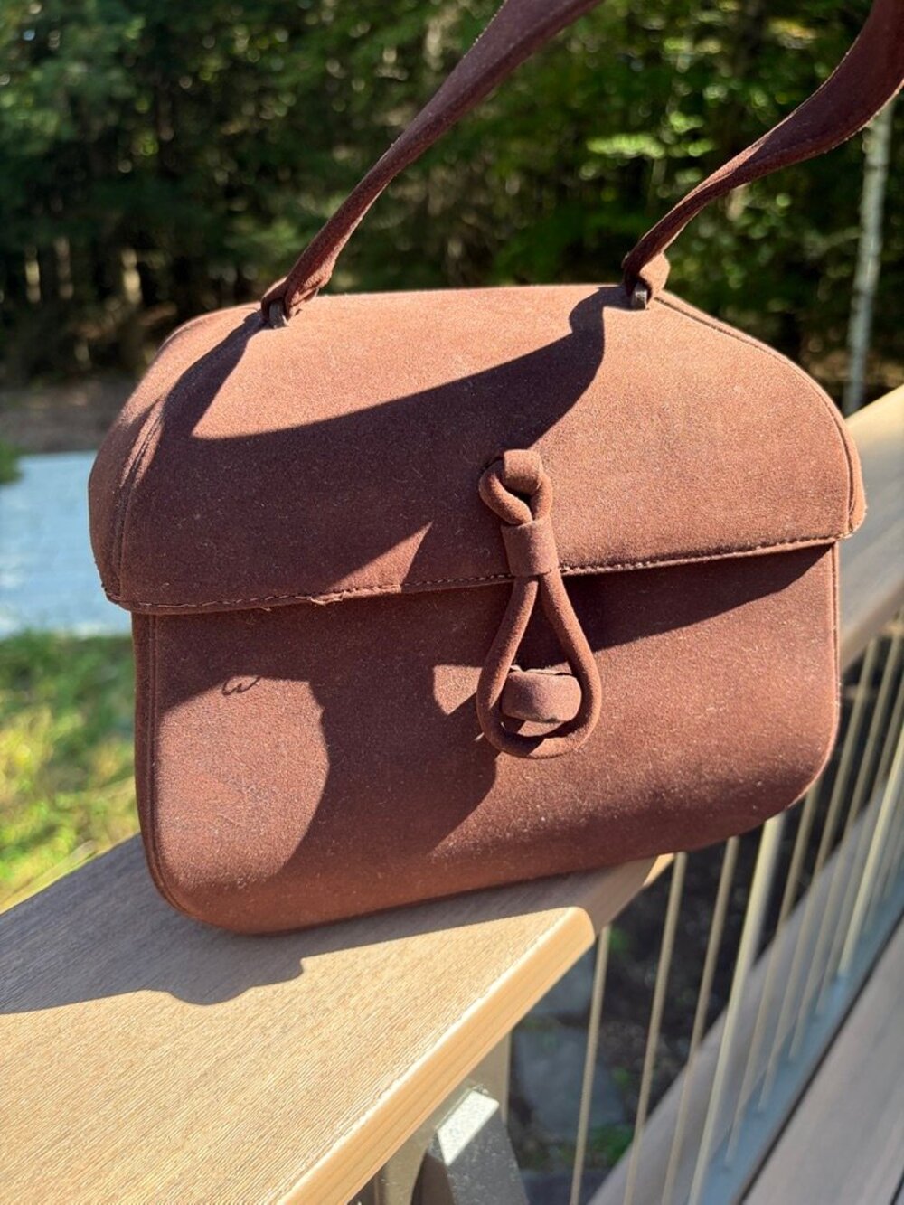 1940s Brown Suede Purse Handbag with coin purse